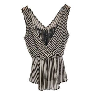 𝅺charlotte Russe Sleeveless Blouse Pinstripe V neck Sheer Tank Top